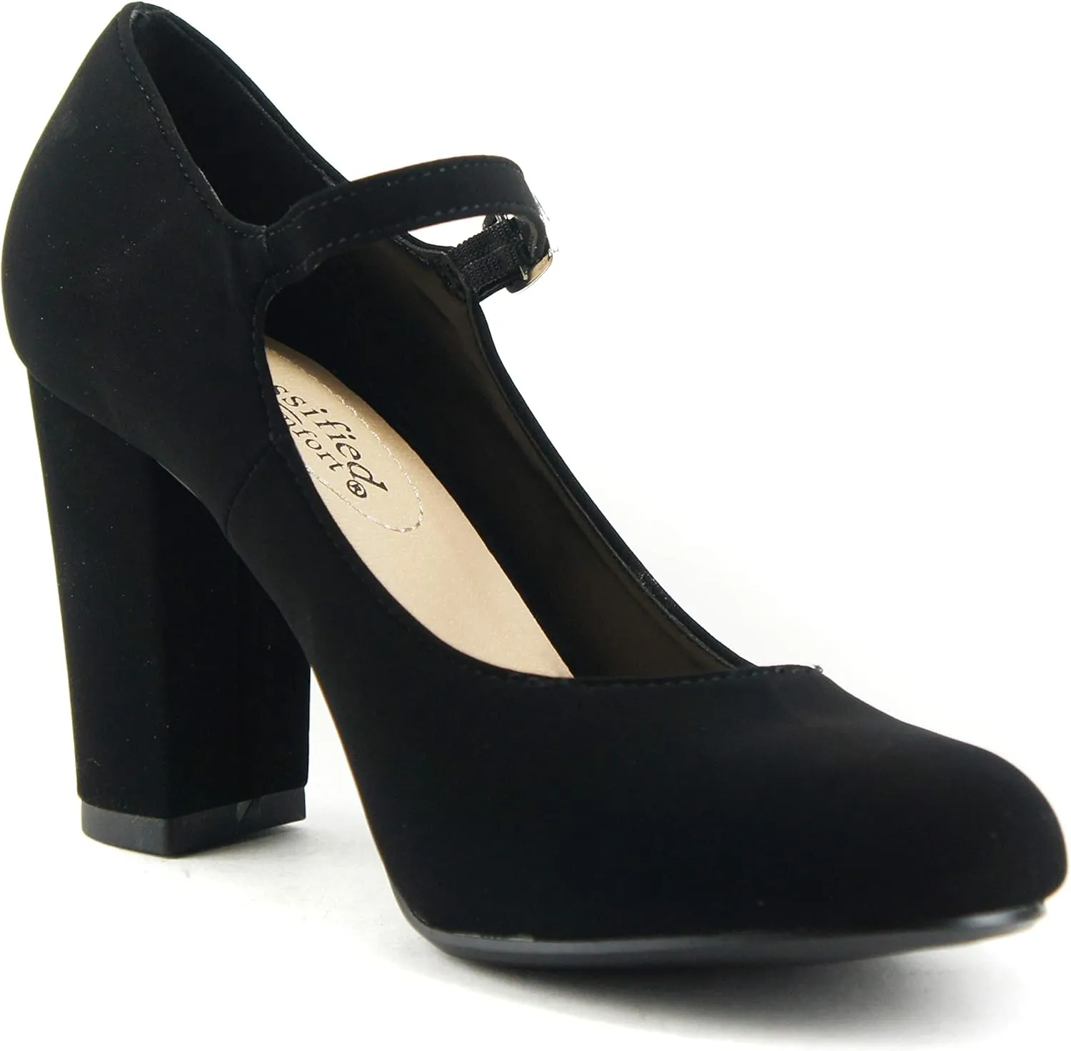 City Classified Comfort Women's Closed Toe Ankle Strap Block Heel