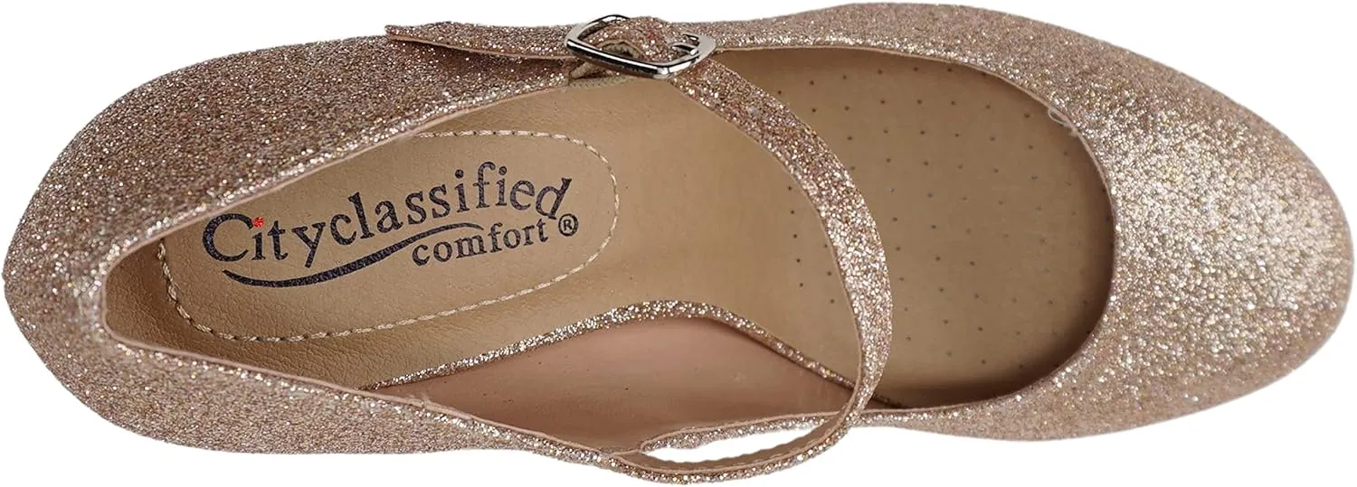 City Classified Comfort Women's Closed Toe Ankle Strap Block Heel