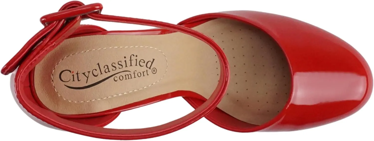 City Classified Comfort Women's Closed Toe Ankle Strap Block Heel