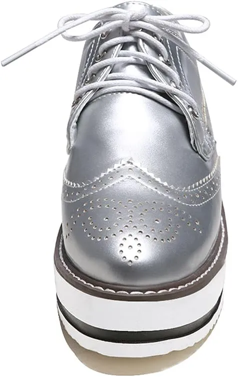 ClassicSter Women's Platform Lace Up Patent Leather Wingtips Round Toe Casual Oxford Shoes Brogues