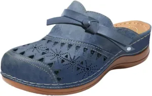 Clogs for Women Comfortable Closed Toe Flat Sandals Wide Width Wedge Sandal Arch Support Slip On Shoes Dressy Walking Flats Round Toe Bow Mules Casual Summer Beach Slippers