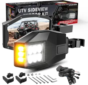CO LIGHT UTV Side View Mirrors Aluminium with White LED Lights Amber Blinker Turn Signal Street Legal Kit, Tube Clamp Fits 1.75"-2" Roll Cage Bar for Side by Side UTV Polaris RZR XP Can-Am X3