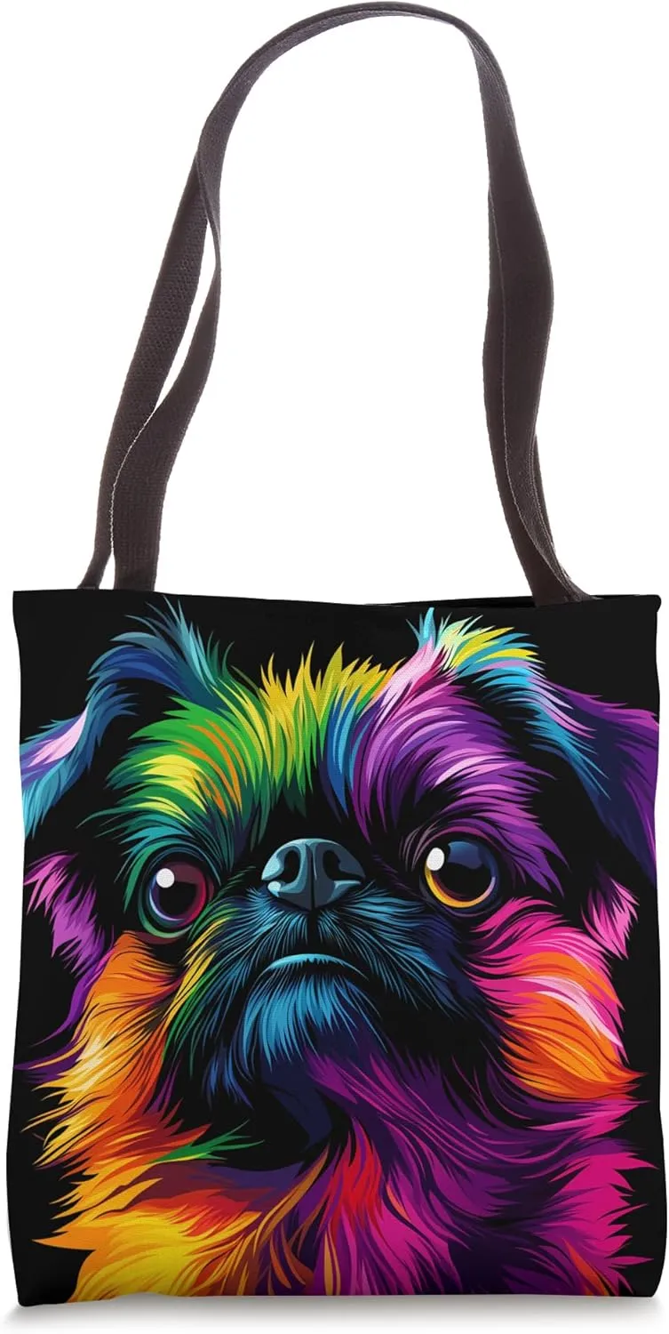 Colorful Brussels Griffon Face Dog Lover Men Women Black Tote Bag