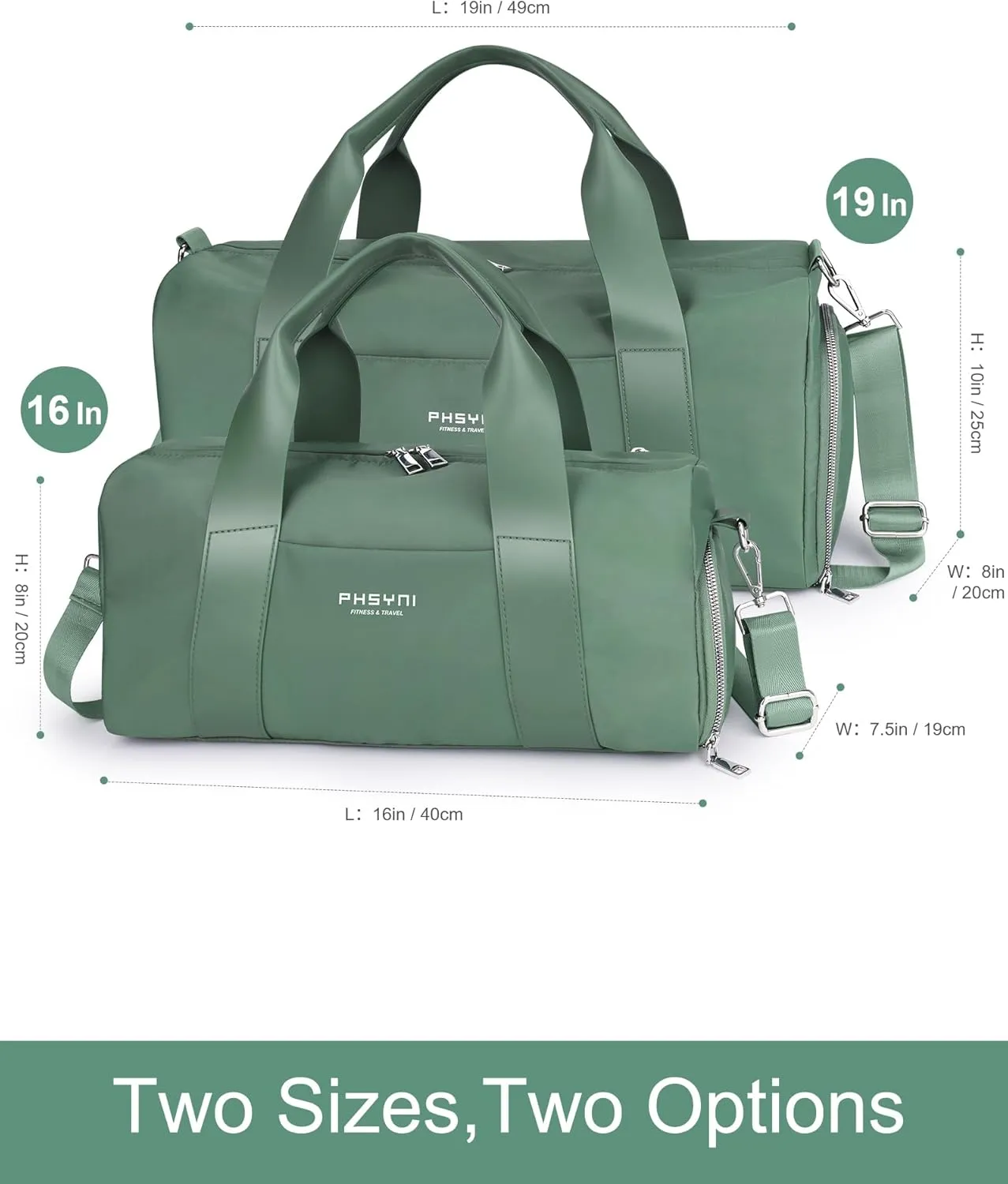 Compact Sports Gym Bag for Women, Cute Mini Duffle Bag with Wet Pocket & Shoes Compartment, Personal Item Travel Workout Bag, 16"-Small, Green