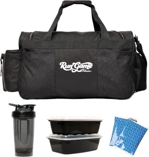 Cooler Gym Bag with 2x Gel Packs, Meal Prep Containers, and 1x Shaker Bottle - Insulated Cooler Compartment, Storage, and Mesh Pockets - Perfect for Gym & Traveling