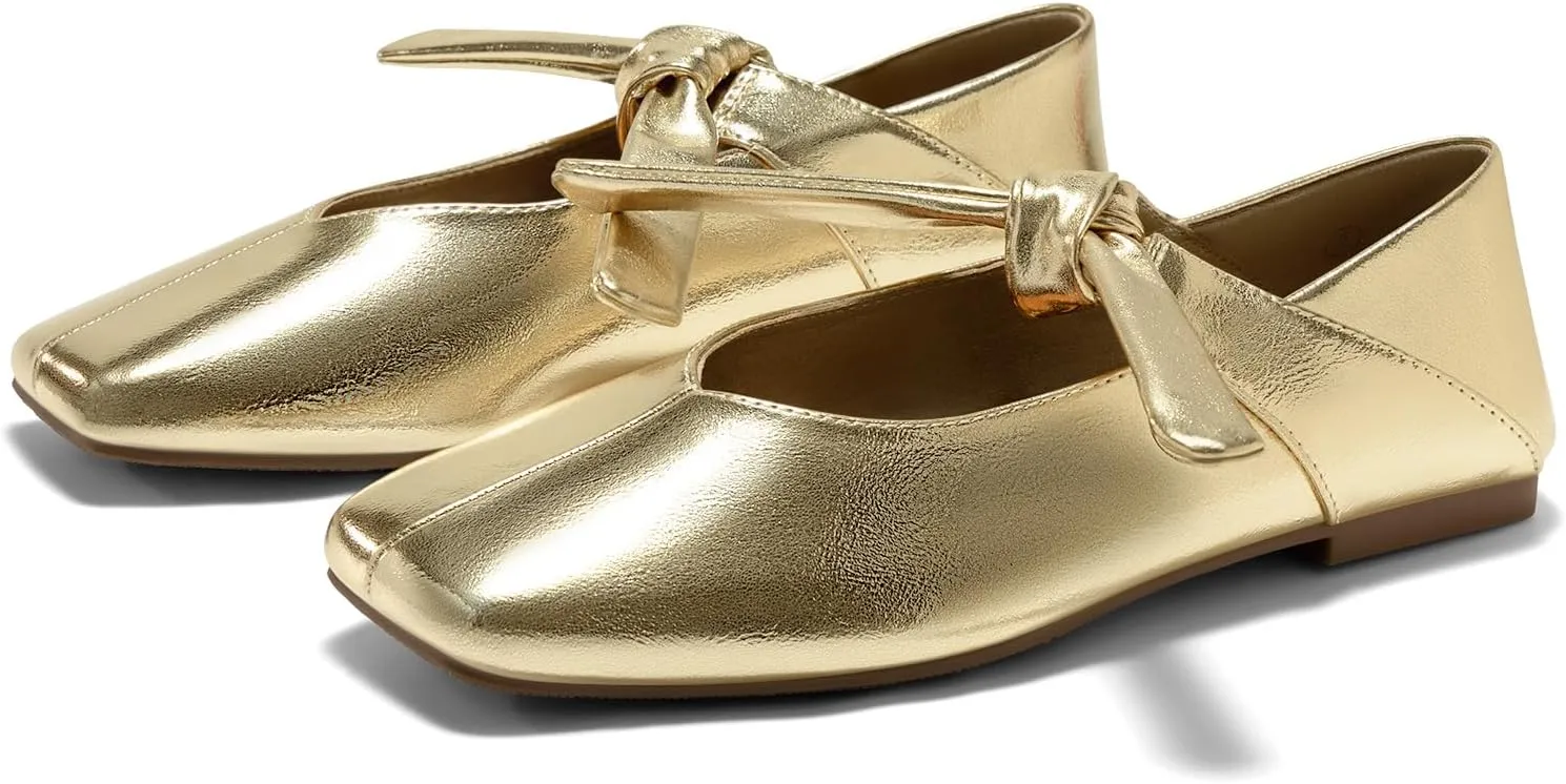 Coutgo Womens Mary Jane Flats Bow Square Toe Ballet Flats Dressy Comfortable Slip on Flat Shoes
