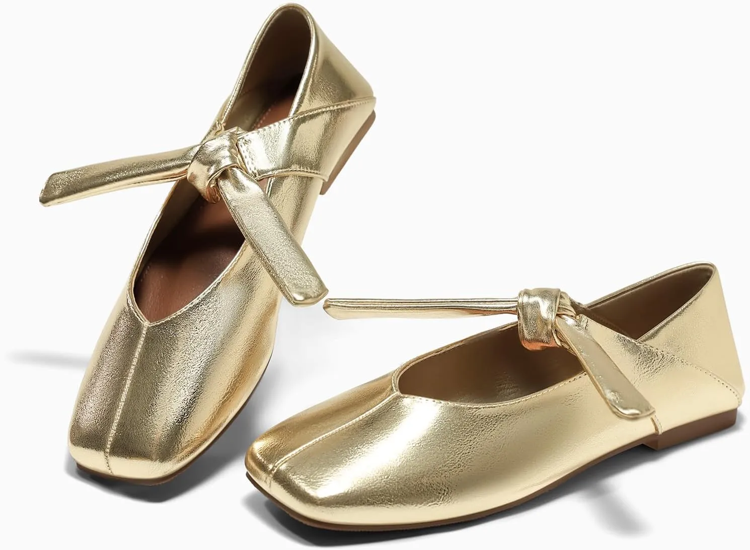 Coutgo Womens Mary Jane Flats Bow Square Toe Ballet Flats Dressy Comfortable Slip on Flat Shoes