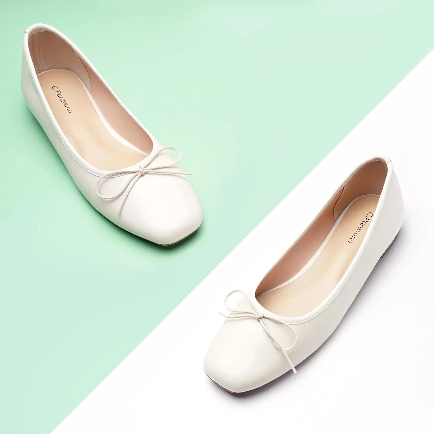 C.Paravano Women's Ballet Flats, Comfortable Slip On Round Toe Flat Shoes, Casual Walking Shoes for Women, Slip-On Bow Dressy Flats for Work Office & Wedding Party