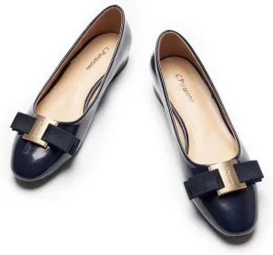 C.Paravano Women's Ballet Flats | Round Toe Bow Accent Shoes with Metallic Buckle | Soft Leather Slip-Ons for Work Commute, Office & Date Nights，Evening Events, Business Travel & Dating
