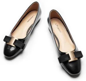 C.Paravano Women's Ballet Flats | Round Toe Bow Accent Shoes with Metallic Buckle | Soft Leather Slip-Ons for Work Commute, Office & Date Nights，Evening Events, Business Travel & Dating