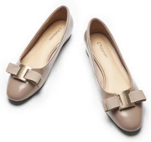 C.Paravano Women's Ballet Flats | Round Toe Bow Accent Shoes with Metallic Buckle | Soft Leather Slip-Ons for Work Commute, Office & Date Nights，Evening Events, Business Travel & Dating