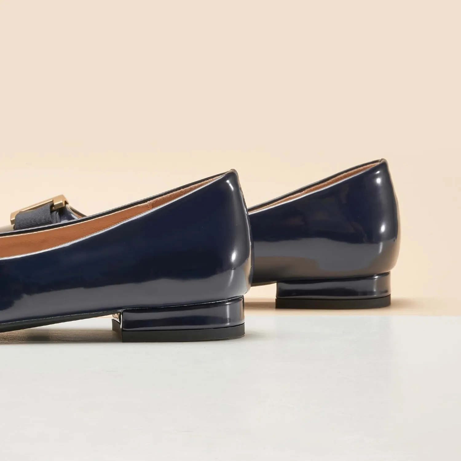 C.Paravano Women's Ballet Flats | Round Toe Bow Accent Shoes with Metallic Buckle | Soft Leather Slip-Ons for Work Commute, Office & Date Nights，Evening Events, Business Travel & Dating