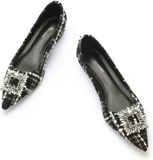 C.Paravano Women's Crystal Buckle Ballet Flats - Pointed Toe Slip On Dressy Shoes