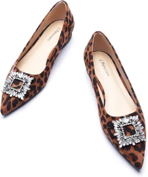 C.Paravano Women's Crystal Buckle Ballet Flats - Pointed Toe Slip On Dressy Shoes