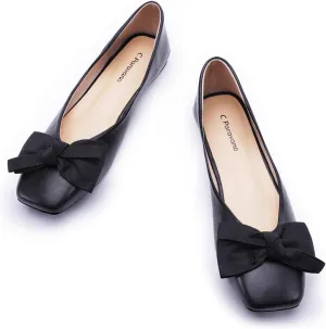 C.Paravano Women's Flats | Square Toe Shoes for Women | Leather Flat Shoes for Women | Slip On Ballet Flats