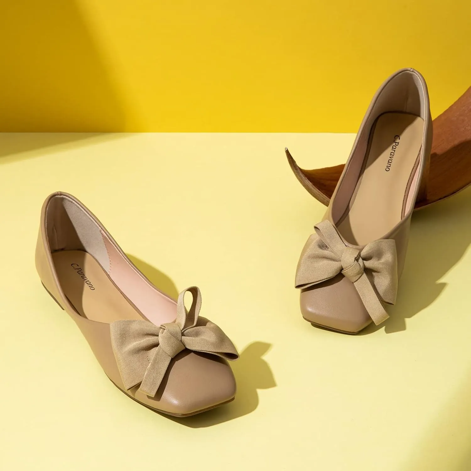 C.Paravano Women's Flats | Square Toe Shoes for Women | Leather Flat Shoes for Women | Slip On Ballet Flats