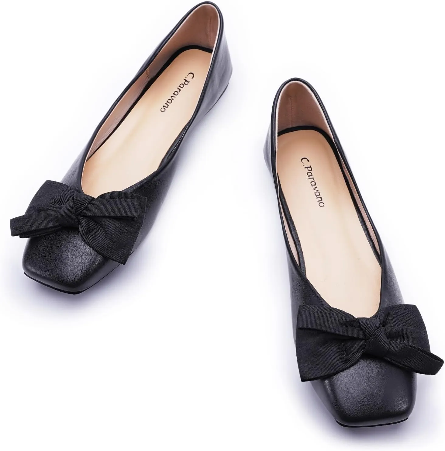 C.Paravano Women's Flats | Square Toe Shoes for Women | Leather Flat Shoes for Women | Slip On Ballet Flats