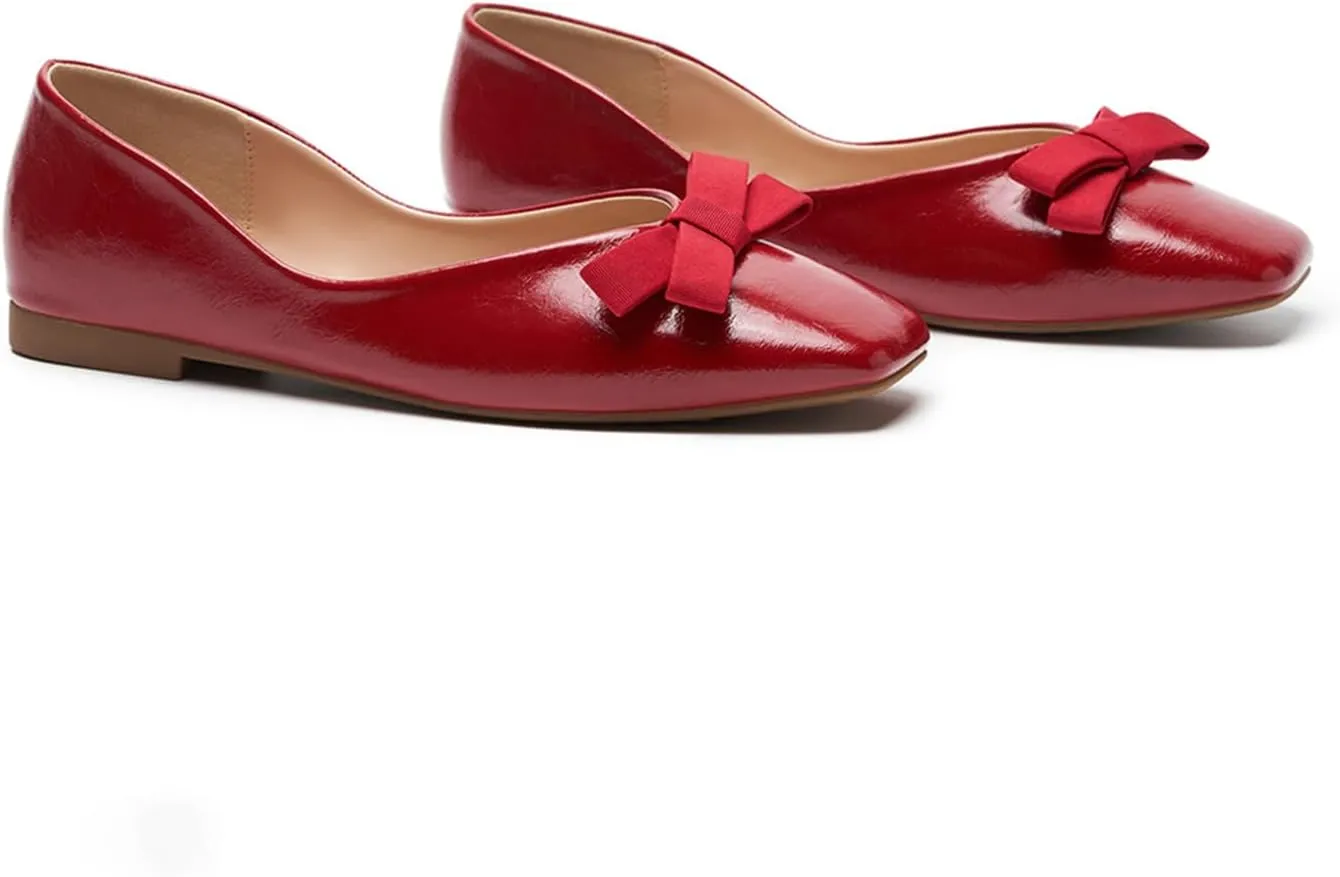 C.Paravano Women's Flats with Bowknot, Comfortable Square Toe Ballet Flats, Casual Slip On Shoes Flat, Women Dress Shoes for Walking Wedding Work Office
