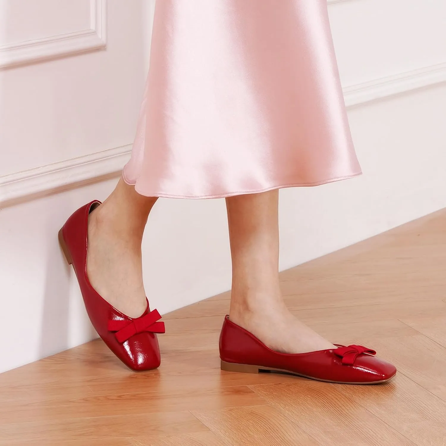 C.Paravano Women's Flats with Bowknot, Comfortable Square Toe Ballet Flats, Casual Slip On Shoes Flat, Women Dress Shoes for Walking Wedding Work Office