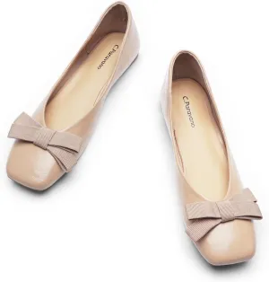 C.Paravano Women's Flats with Bowknot, Comfortable Square Toe Ballet Flats, Casual Slip On Shoes Flat, Women Dress Shoes for Walking Wedding Work Office
