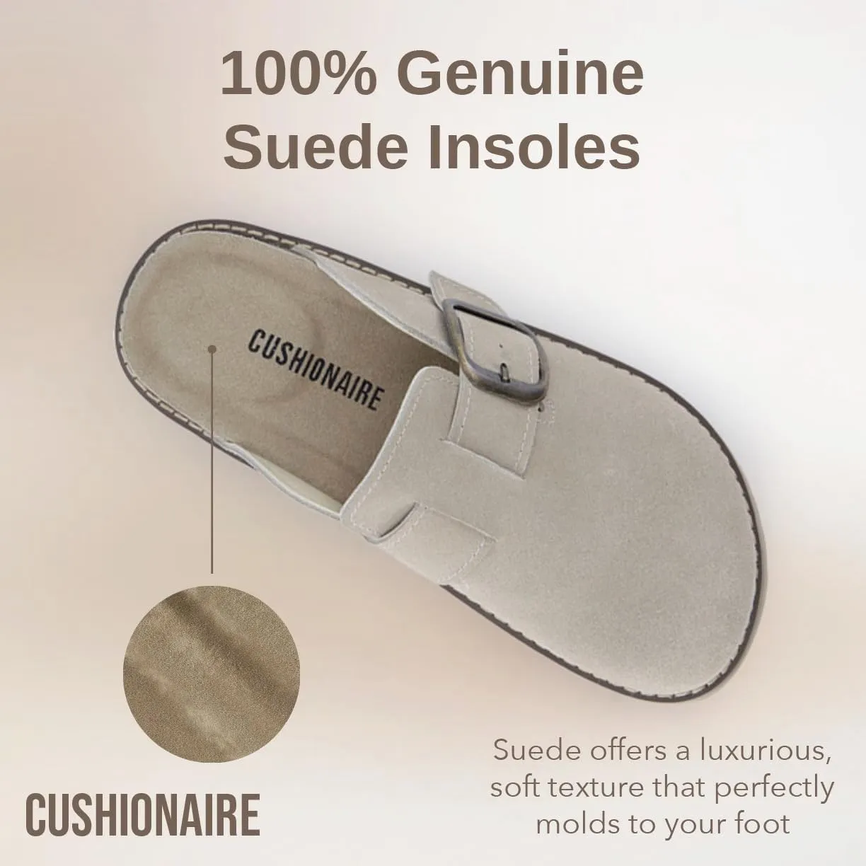 CUSHIONAIRE Women's Blain Genuine Suede Slip-On Clogs with   Memory Foam & Chic Buckle Mule - Comfortable, Non-Slip, Wide Widths Available