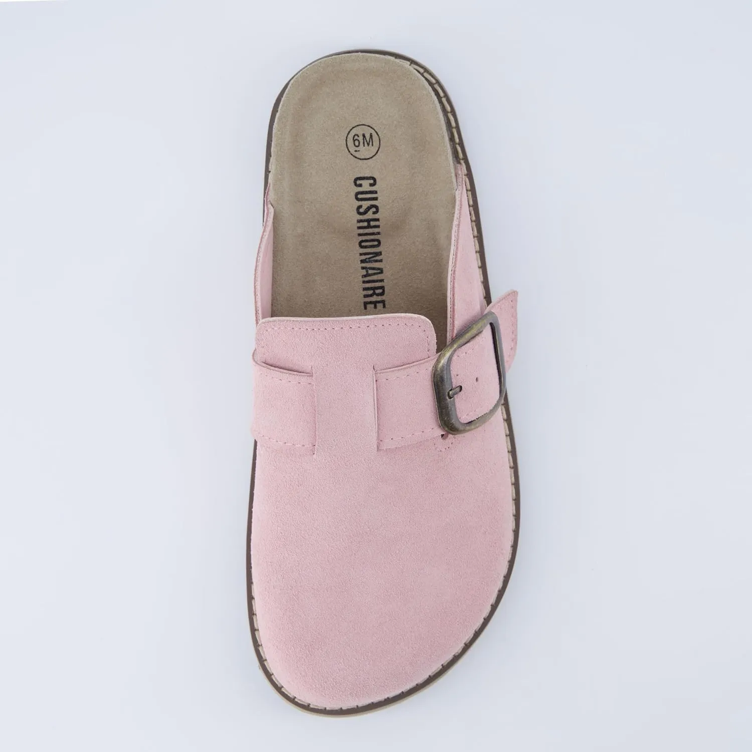 CUSHIONAIRE Women's Blain Genuine Suede Slip-On Clogs with   Memory Foam & Chic Buckle Mule - Comfortable, Non-Slip, Wide Widths Available