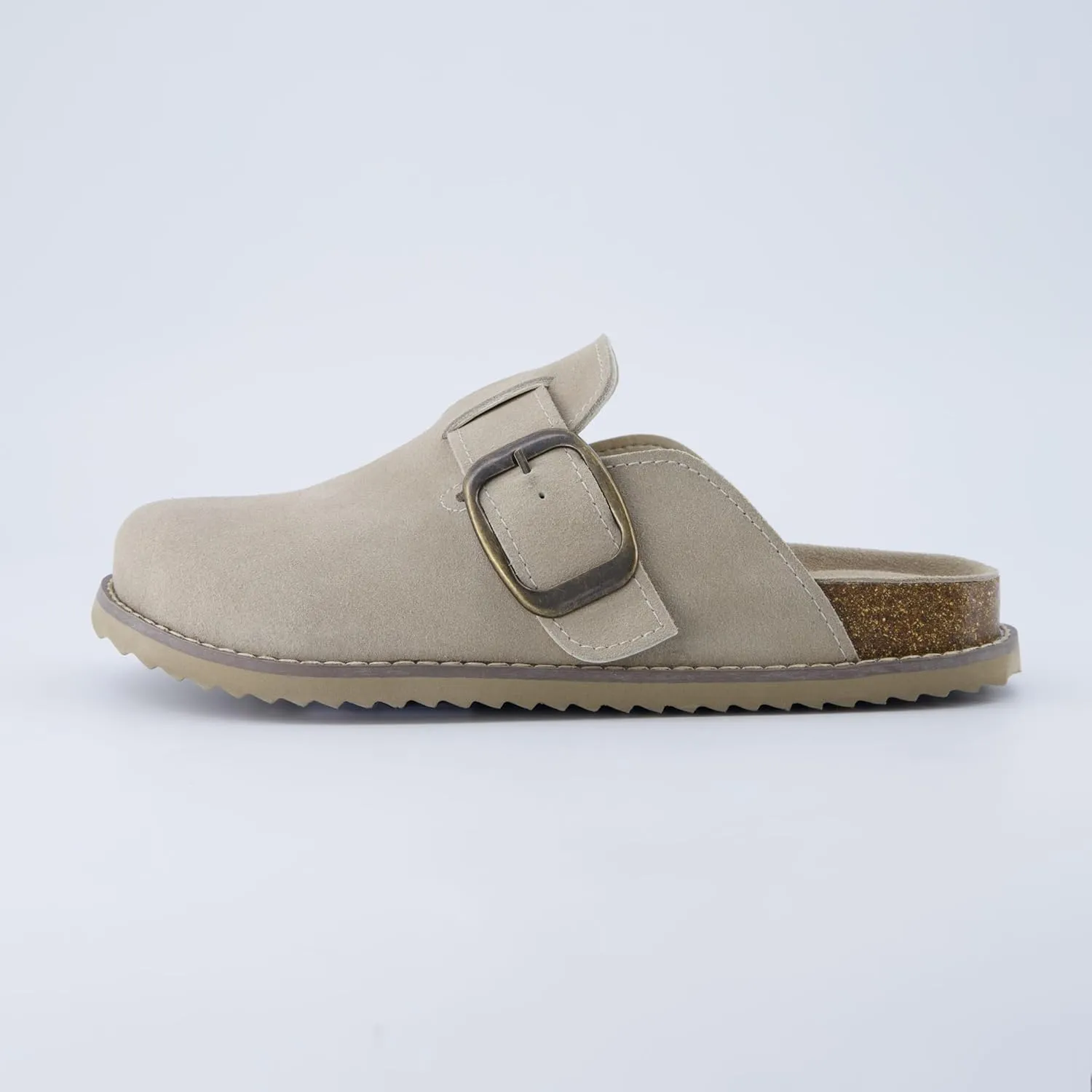 CUSHIONAIRE Women's Blain Genuine Suede Slip-On Clogs with   Memory Foam & Chic Buckle Mule - Comfortable, Non-Slip, Wide Widths Available