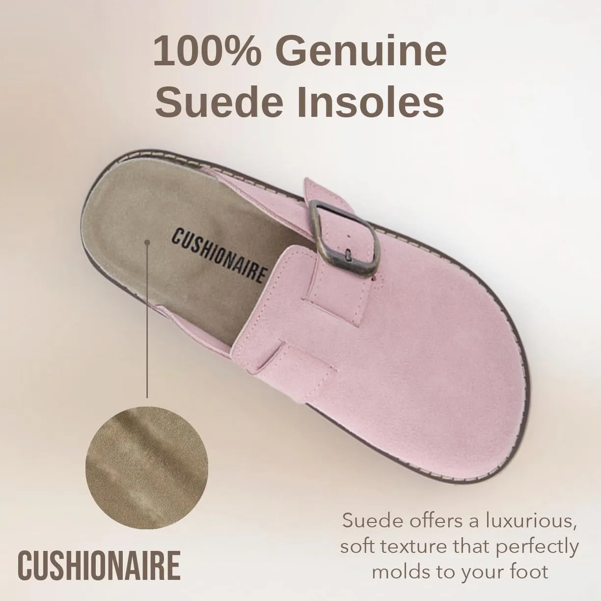 CUSHIONAIRE Women's Blain Genuine Suede Slip-On Clogs with   Memory Foam & Chic Buckle Mule - Comfortable, Non-Slip, Wide Widths Available