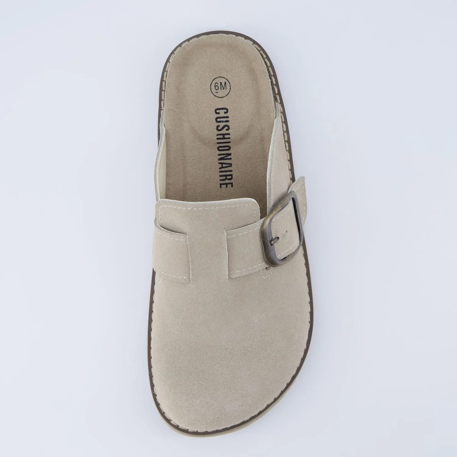 CUSHIONAIRE Women's Blain Genuine Suede Slip-On Clogs with   Memory Foam & Chic Buckle Mule - Comfortable, Non-Slip, Wide Widths Available