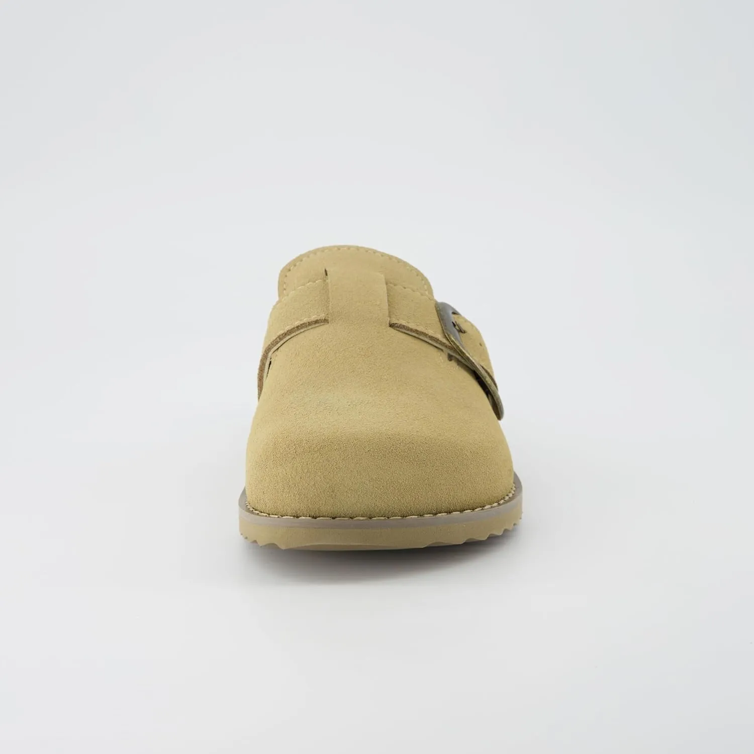 CUSHIONAIRE Women's Blain Genuine Suede Slip-On Clogs with   Memory Foam & Chic Buckle Mule - Comfortable, Non-Slip, Wide Widths Available