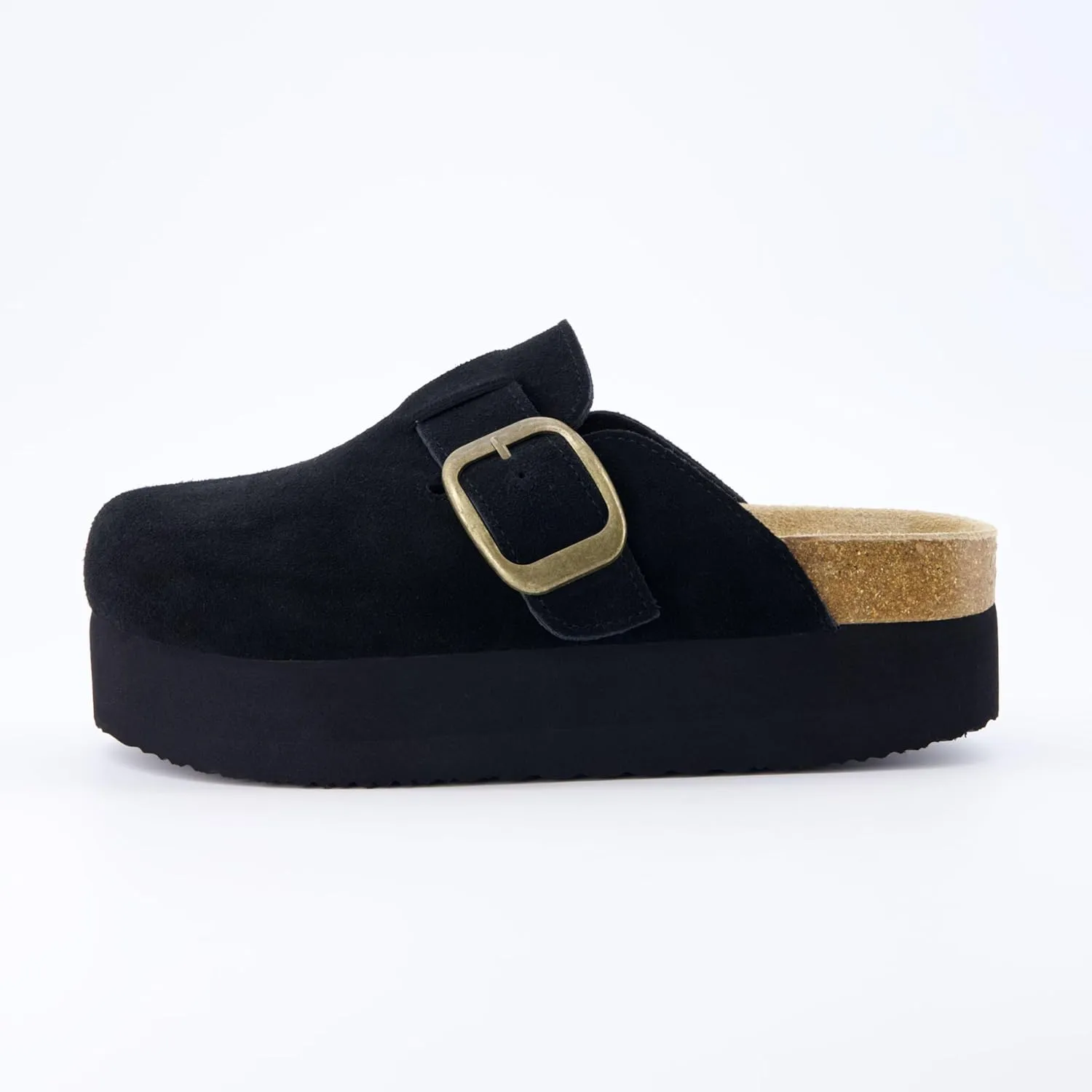CUSHIONAIRE Women's Granola *Previous Buckle Issue Fixed* Genuine Suede Cork Footbed Platform Clog,  Comfort, Wide Widths Available