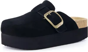 CUSHIONAIRE Women's Granola *Previous Buckle Issue Fixed* Genuine Suede Cork Footbed Platform Clog,  Comfort, Wide Widths Available