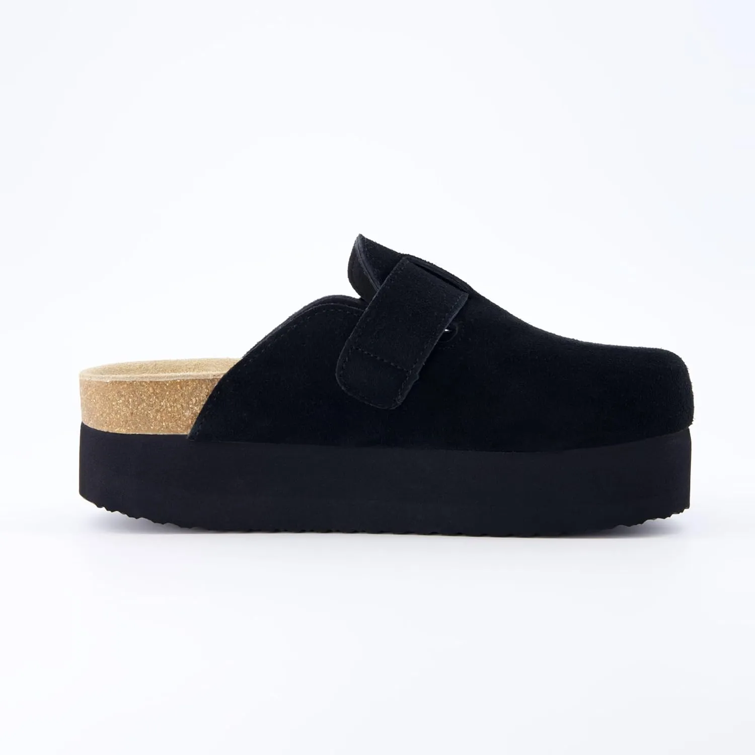 CUSHIONAIRE Women's Granola *Previous Buckle Issue Fixed* Genuine Suede Cork Footbed Platform Clog,  Comfort, Wide Widths Available