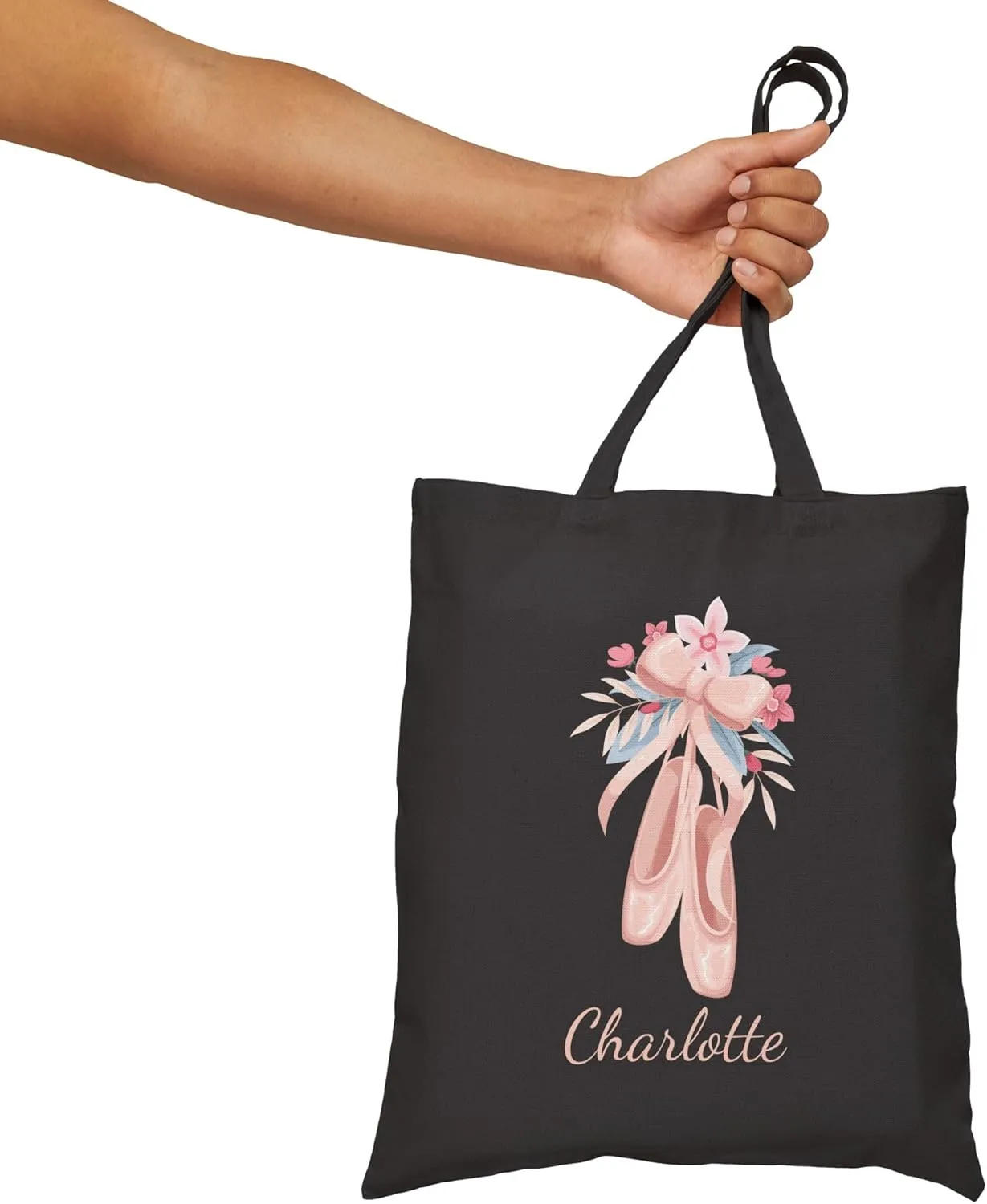 Custom Girls Pink Dancing Shoes Tote Bag, Ballet Dance Shoes Bag for Little Dancers, Kids Woman Fashion Accessory, 15" x 16"