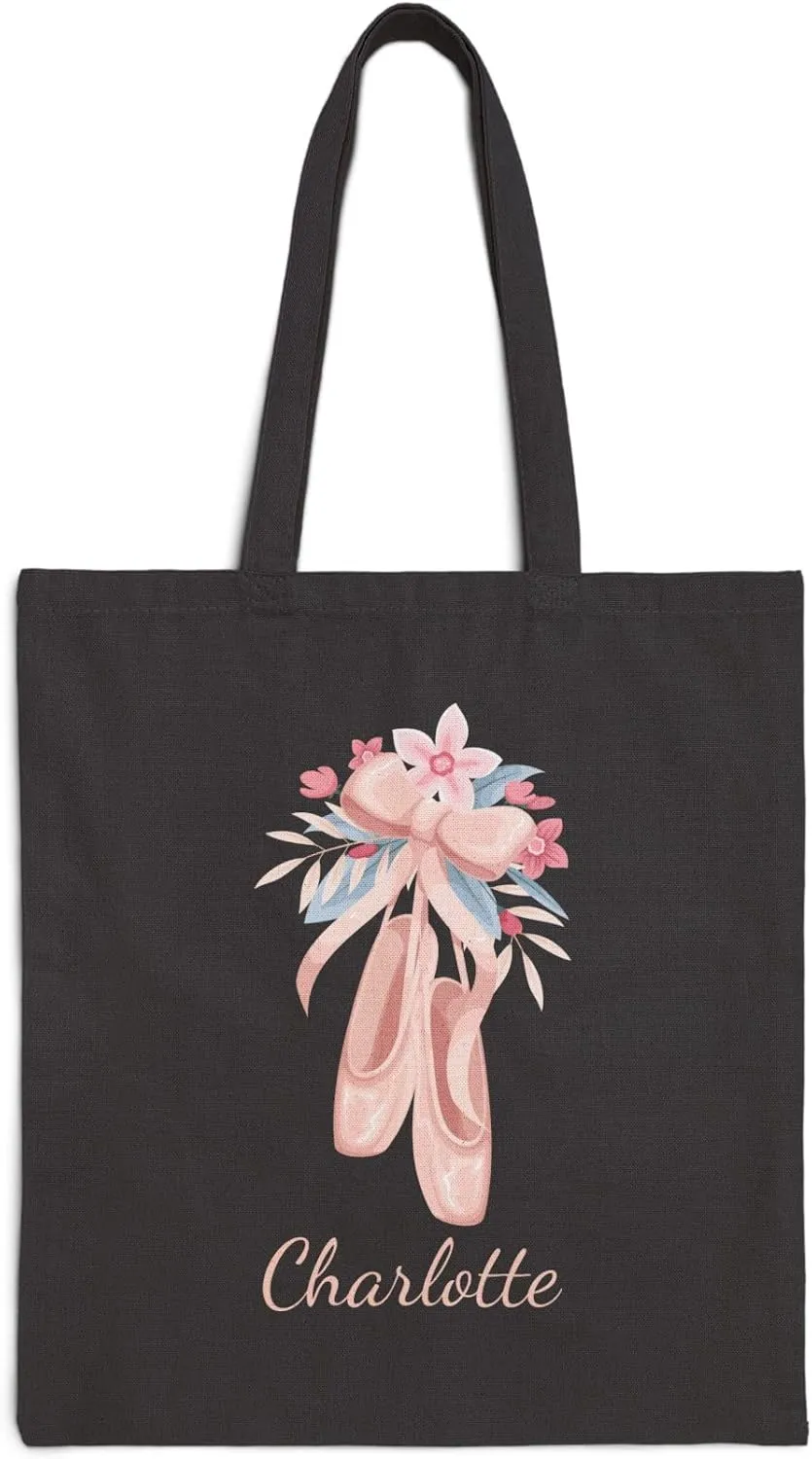 Custom Girls Pink Dancing Shoes Tote Bag, Ballet Dance Shoes Bag for Little Dancers, Kids Woman Fashion Accessory, 15" x 16"