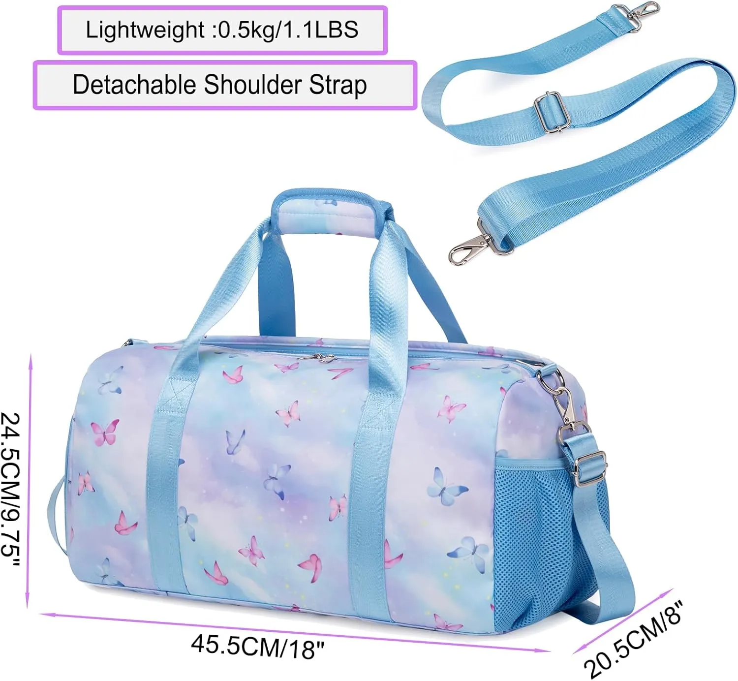 Cute Ballet Dance Bag Butterfly Dance Bag Sports Bag Gym Bag Duffle Bag Travel Bag for Girls with Shoes Compartment