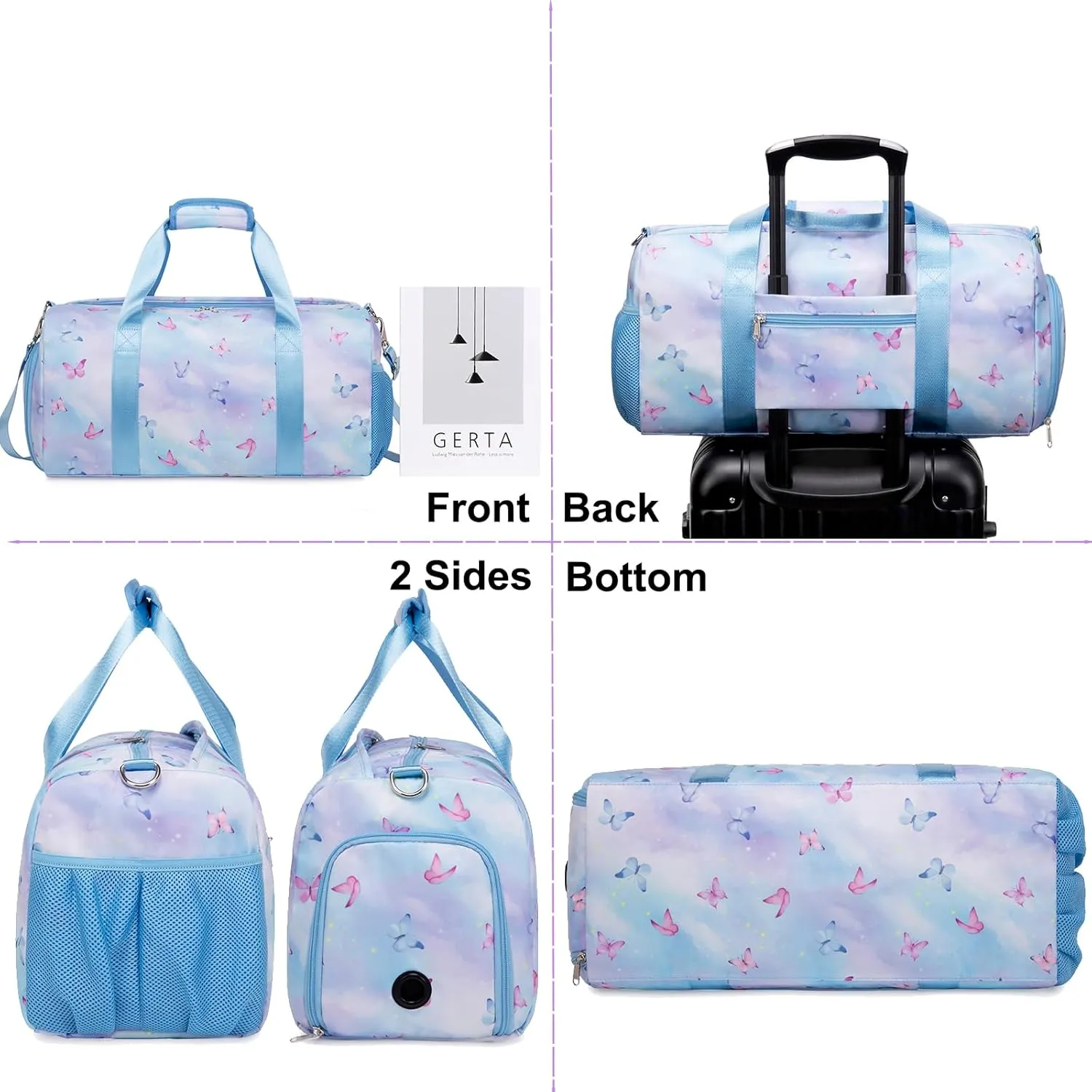 Cute Ballet Dance Bag Butterfly Dance Bag Sports Bag Gym Bag Duffle Bag Travel Bag for Girls with Shoes Compartment