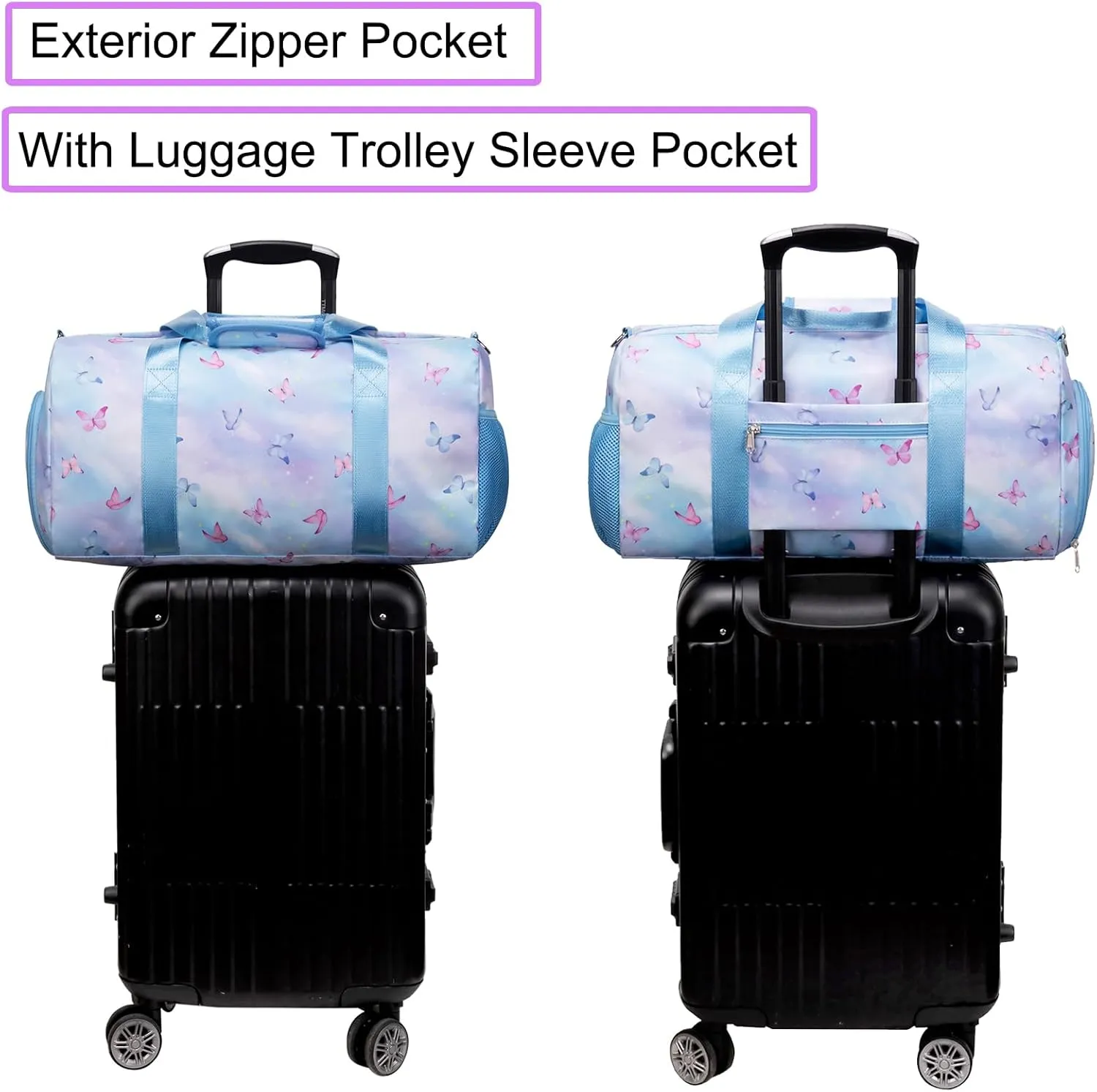 Cute Ballet Dance Bag Butterfly Dance Bag Sports Bag Gym Bag Duffle Bag Travel Bag for Girls with Shoes Compartment