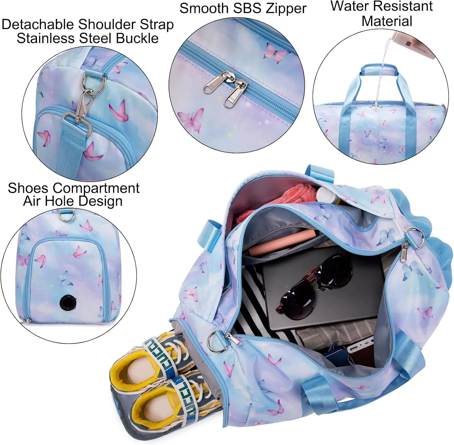 Cute Ballet Dance Bag Butterfly Dance Bag Sports Bag Gym Bag Duffle Bag Travel Bag for Girls with Shoes Compartment