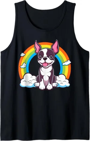 Cute Boston Terrier Rainbow Kawaii Puppy Dog Tank Top