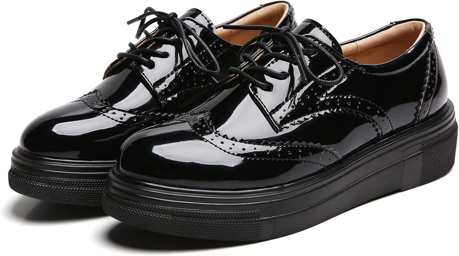 DADAWEN Women's Platform Lace-Up Comfort Wingtips Square Toe Oxford Shoes Brogues