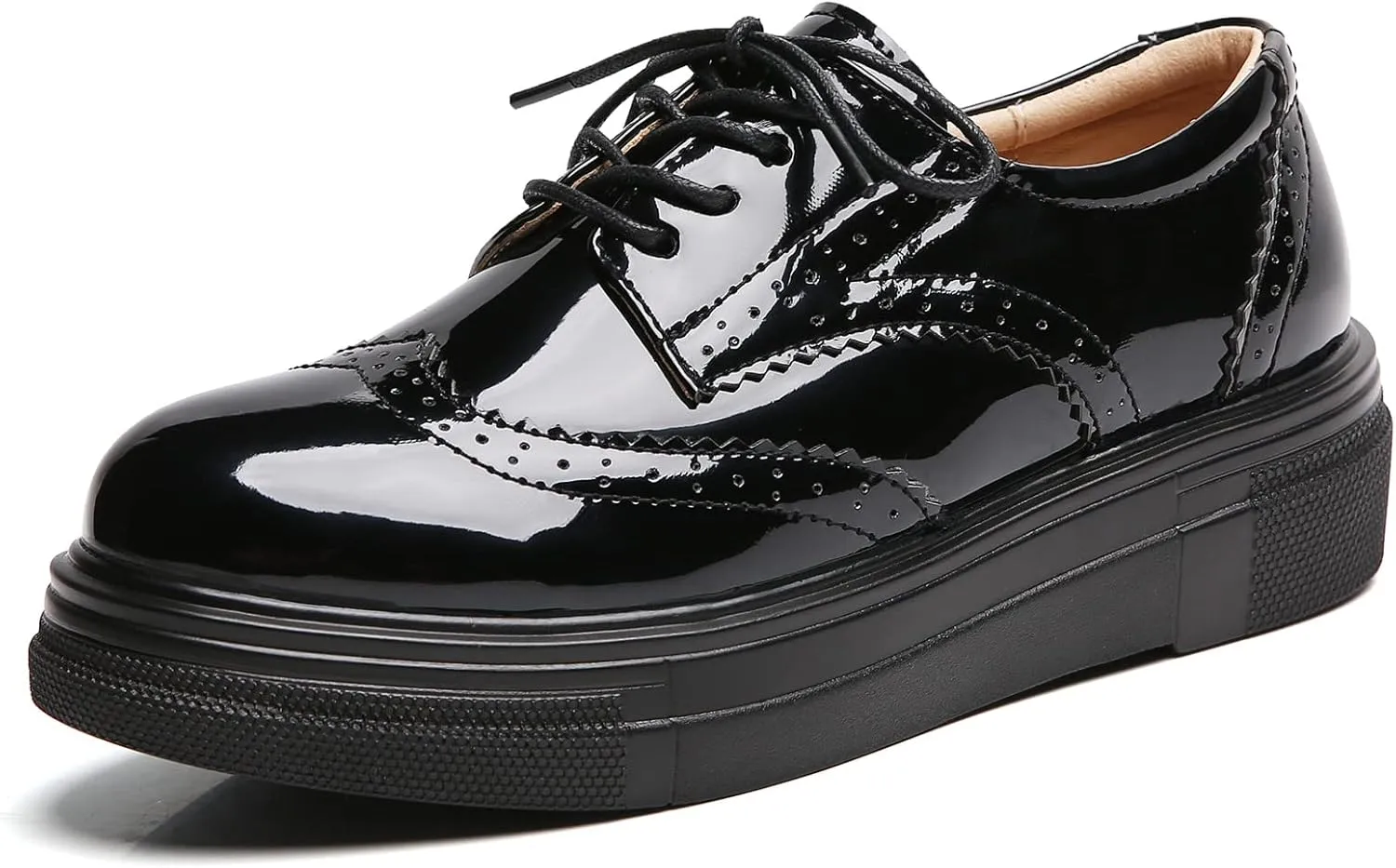 DADAWEN Women's Platform Lace-Up Comfort Wingtips Square Toe Oxford Shoes Brogues