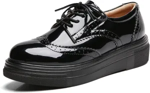 DADAWEN Women's Platform Lace-Up Comfort Wingtips Square Toe Oxford Shoes Brogues