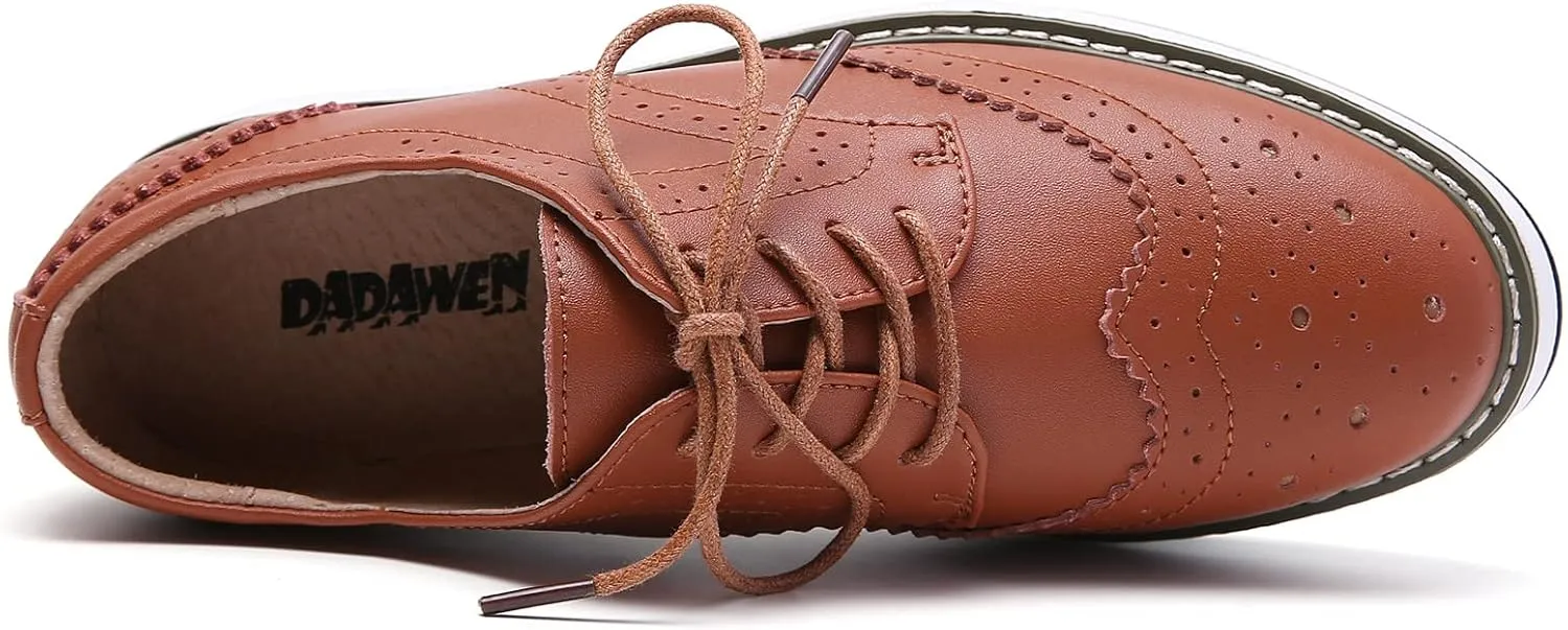 DADAWEN Women's Platform Lace-Up Wingtips Square Toe Oxfords Shoe