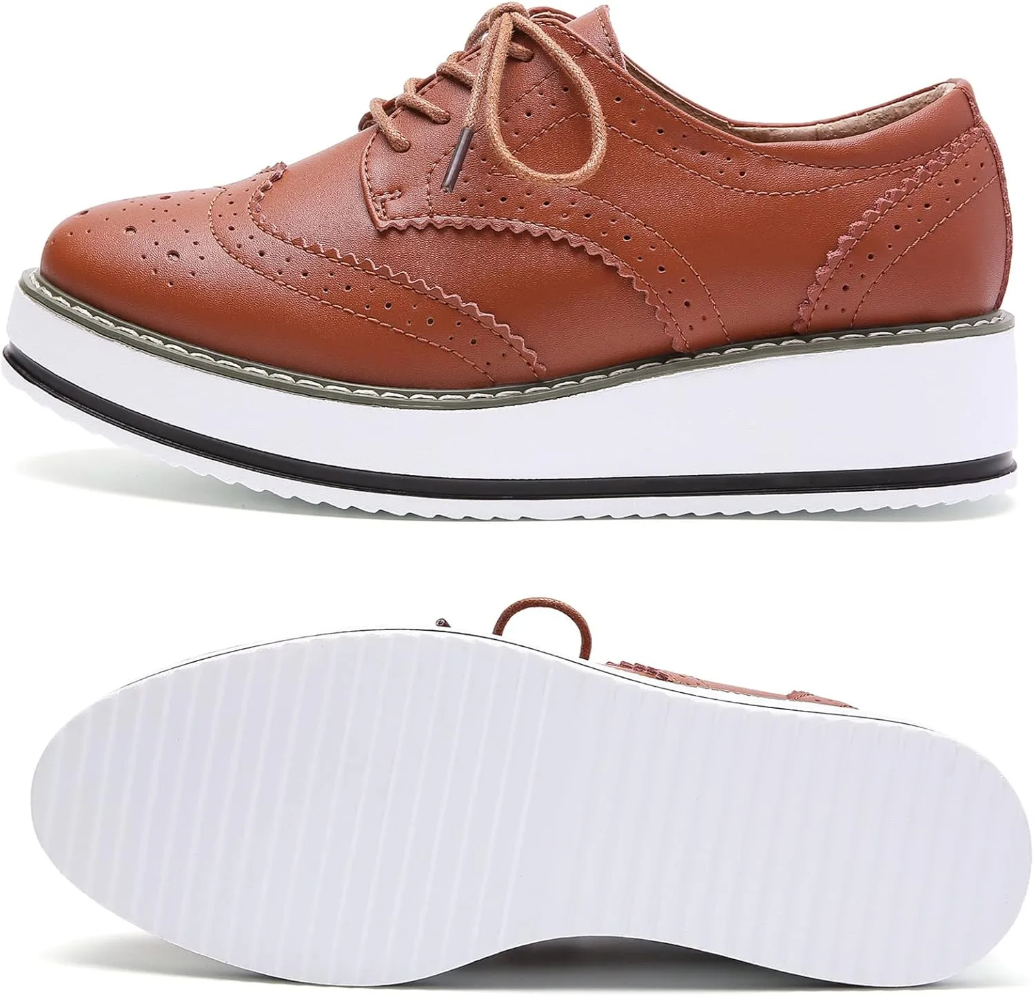DADAWEN Women's Platform Lace-Up Wingtips Square Toe Oxfords Shoe