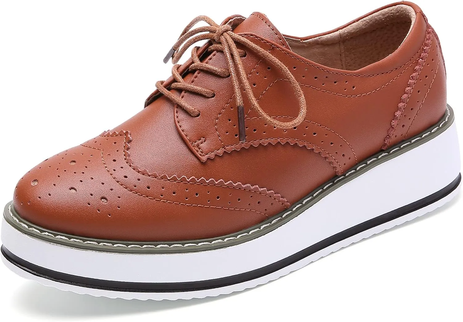 DADAWEN Women's Platform Lace-Up Wingtips Square Toe Oxfords Shoe