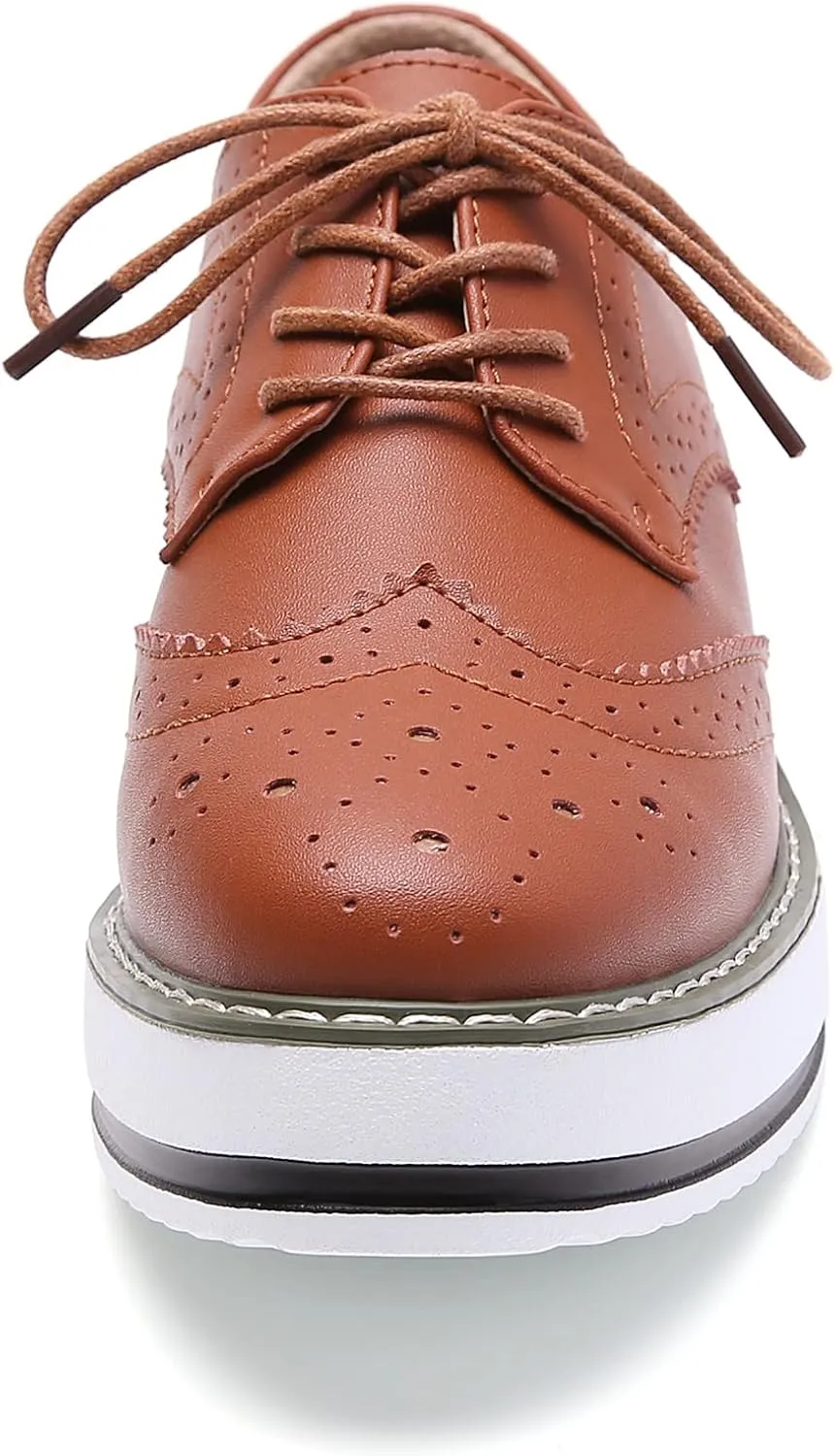 DADAWEN Women's Platform Lace-Up Wingtips Square Toe Oxfords Shoe