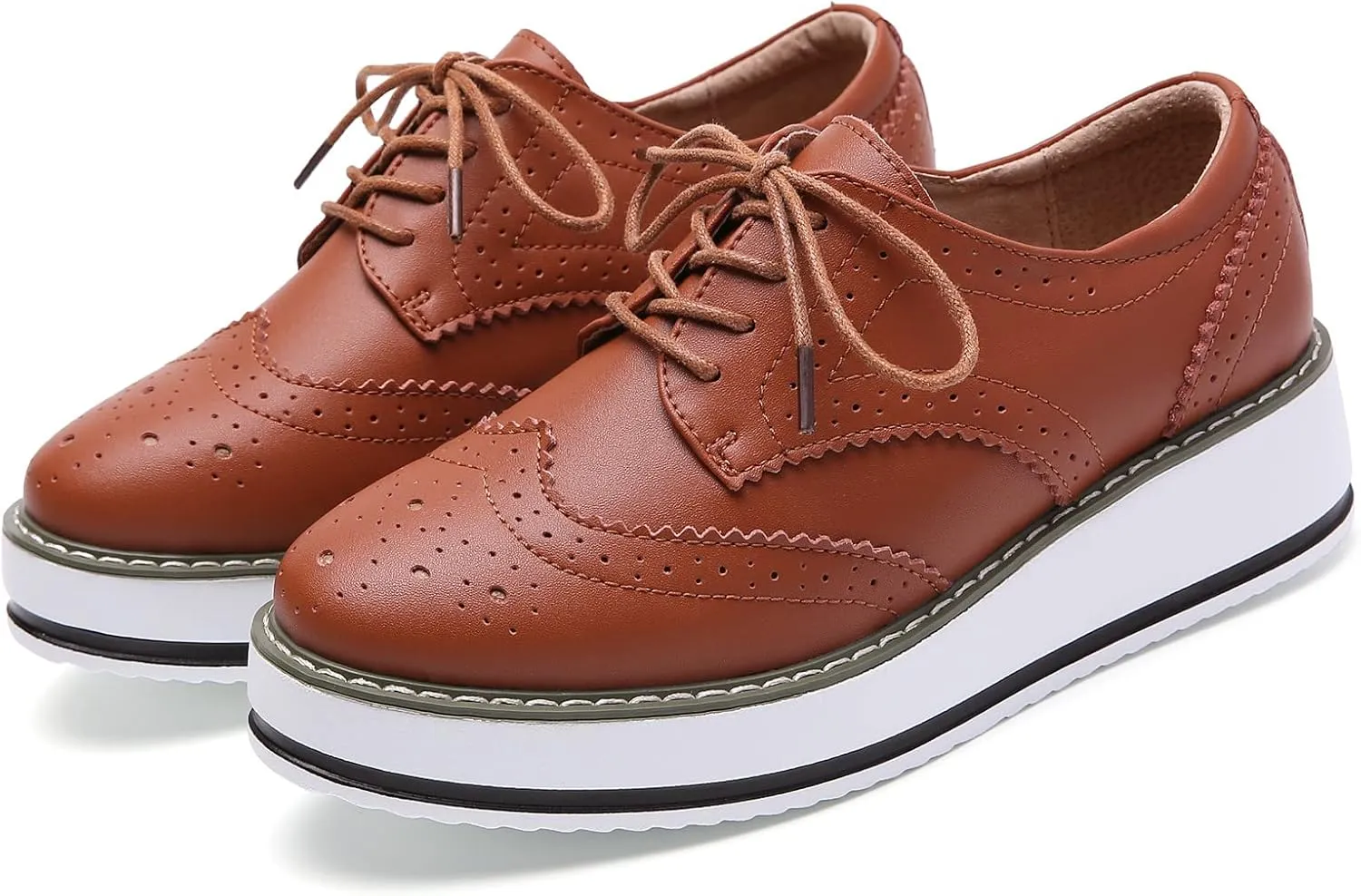 DADAWEN Women's Platform Lace-Up Wingtips Square Toe Oxfords Shoe