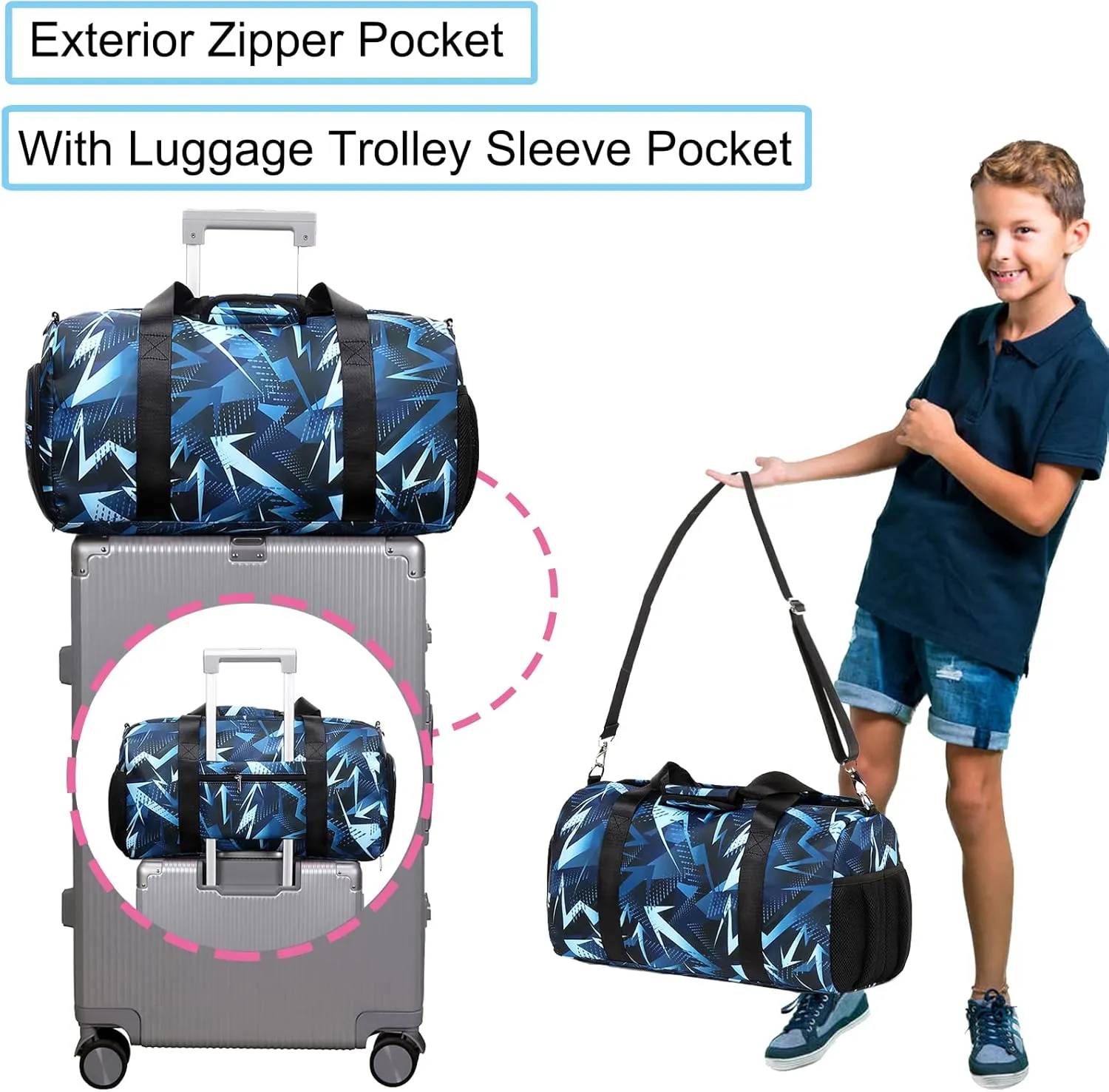 Dance Bag for Boy and Girls Duffle Gymnastics Gym Overnight Travel Sports Ballet Weekender Sleepover Carry On Bag with Shoe Compartments Water Resistant