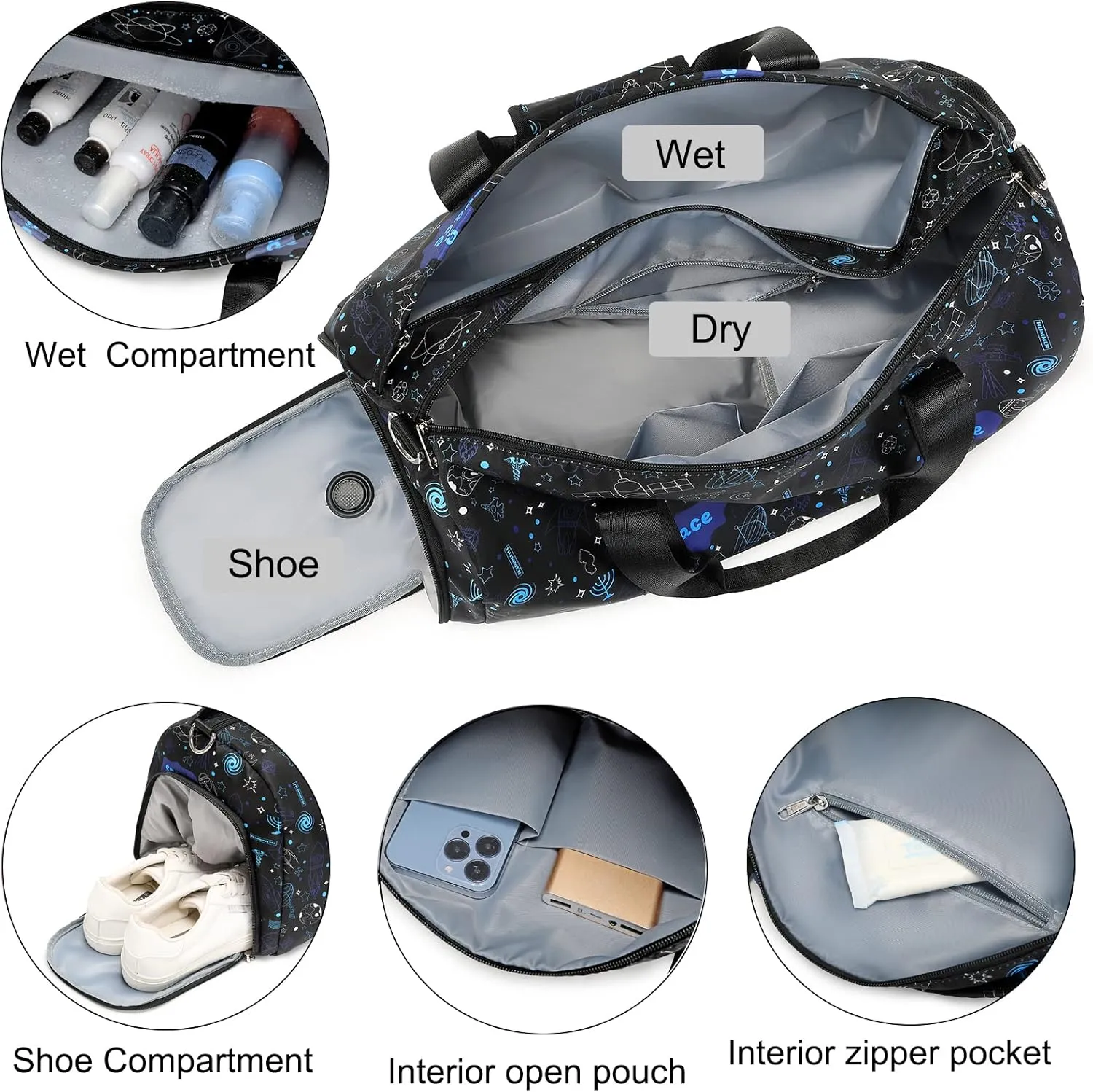Dance Bags for Teens - Duffle Overnight Sports Gymnastics Gym Weekender Travel Carry On Bag with Shoe Compartment for Teen Boys